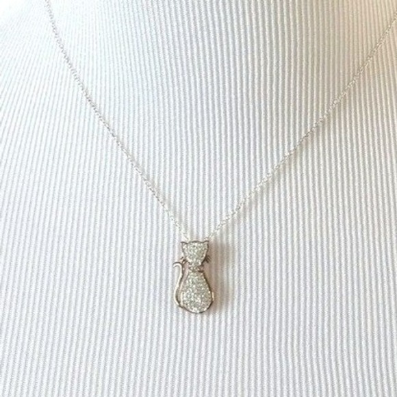 No Brand Jewelry - Classy‎ Cat Rose Gold Plated AU Sterling Silver Swarovski Crystals Necklace 18"